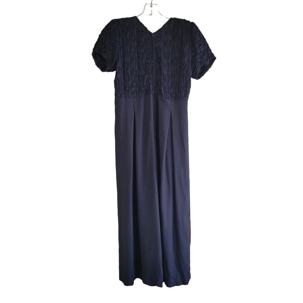 Vintage Jeffrey & Dara Petit Jumpsuit Navy Smocked Floral Palazzo Size 4 - Picture 4 of 13